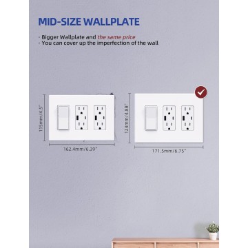 Screwless Decorator Wall Plates, Mid-Size 3-Gang 4.88" x 6.73", White Outlet Cover Plate, for Decor Switch, Dimmer, GFCI, USB Receptacle, UL Listed (White, 10 Pack)
