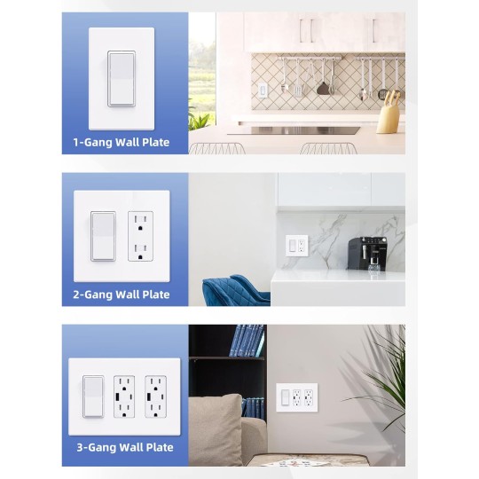 Screwless Decorator Wall Plates, Mid-Size 3-Gang 4.88" x 6.73", White Outlet Cover Plate, for Decor Switch, Dimmer, GFCI, USB Receptacle, UL Listed (White, 10 Pack)