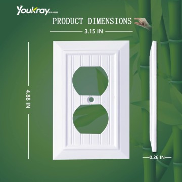 Pure White Classic Beadboard Wall Plates,Light Switch Covers,Electrical Outlet Covers, Switch Plates of Various Combination, Nature Bamboo Fiber Wall plate (1 Gang Duplex 4 Pack)