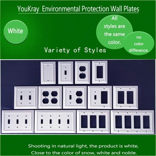 Pure White Classic Beadboard Wall Plates,Light Switch Covers,Electrical Outlet Covers, Switch Plates of Various Combination, Nature Bamboo Fiber Wall plate (1 Gang Duplex 4 Pack)