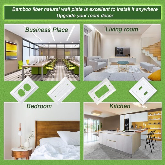 Pure White Classic Beadboard Wall Plates,Light Switch Covers,Electrical Outlet Covers, Switch Plates of Various Combination, Nature Bamboo Fiber Wall plate (1 Gang Duplex 4 Pack)