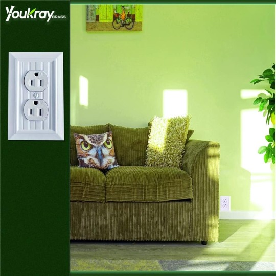 Pure White Classic Beadboard Wall Plates,Light Switch Covers,Electrical Outlet Covers, Switch Plates of Various Combination, Nature Bamboo Fiber Wall plate (1 Gang Duplex 4 Pack)