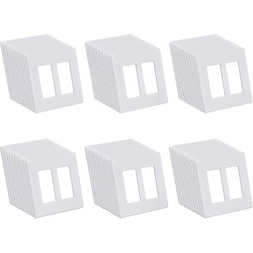 2-Gang Decorator Screwless Wall Plates, 60 Pack Child Safe Switch Plate Covers, Double Receptacle Outlet Cover, Standard Size 4.68”X 4.72”, Impact Resistant, Glossy White