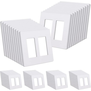 2-Gang Matte White Decorator Screwless Wall Plates, 60 Pack Child Safe Light Switch Covers, Standard Size 4.68” X 4.72”, Scratch and Impact Resistant, Hidden Screws, Polycarbonate