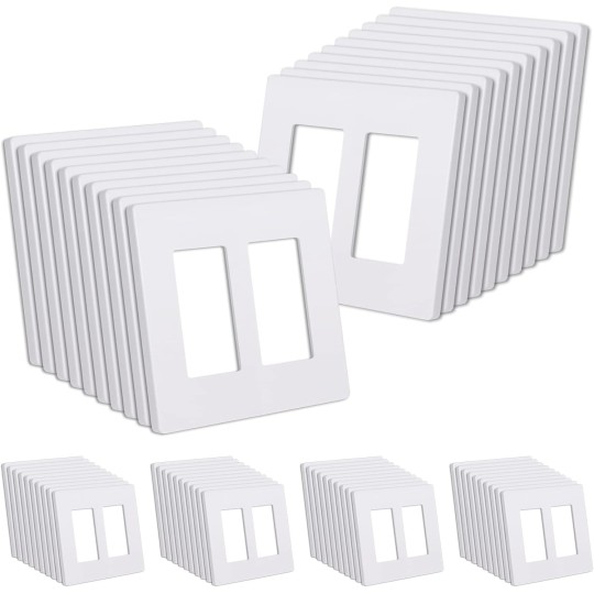 2-Gang Matte White Decorator Screwless Wall Plates, 60 Pack Child Safe Light Switch Covers, Standard Size 4.68” X 4.72”, Scratch and Impact Resistant, Hidden Screws, Polycarbonate