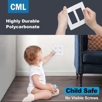 2-Gang Matte White Decorator Screwless Wall Plates, 60 Pack Child Safe Light Switch Covers, Standard Size 4.68” X 4.72”, Scratch and Impact Resistant, Hidden Screws, Polycarbonate