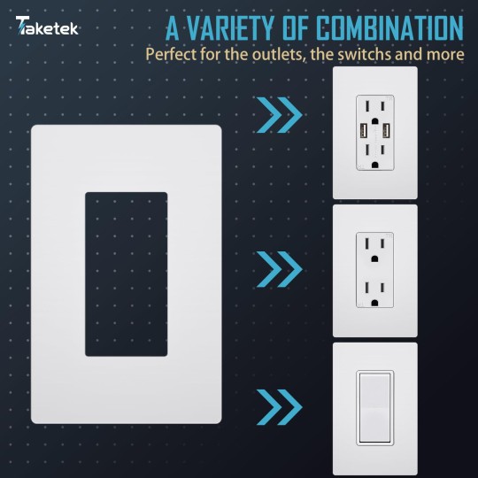Screwless Decorator Wall Plate, Child Safe Outlet Cover, 1-Gang White Switch Plate Covers, Unbreakable Polycarbonate Thermoplastic, Standard Size, Glossy, 40 Pack