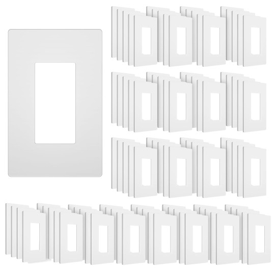 Screwless Decorator Wall Plate,Child Safe Outlet Cover, Unbreakable Polycarbonate Thermoplastic, Standard Size, Glossy, White, 100 Pack