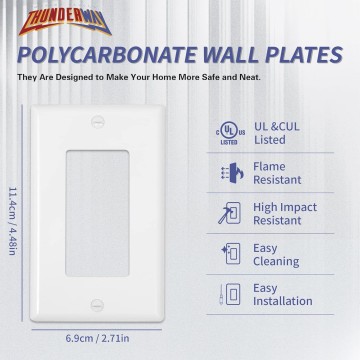 Thunderway Decorative Light Switch Outlet Cover Plate- White 1-Gang Wall Plate For Electrical Receptacle Outlets，Corrosion Resistant, Standard Size 4.48" X 2.71", UL Listed, 25 Pack