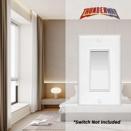 Thunderway Decorative Light Switch Outlet Cover Plate- White 1-Gang Wall Plate For Electrical Receptacle Outlets，Corrosion Resistant, Standard Size 4.48" X 2.71", UL Listed, 25 Pack