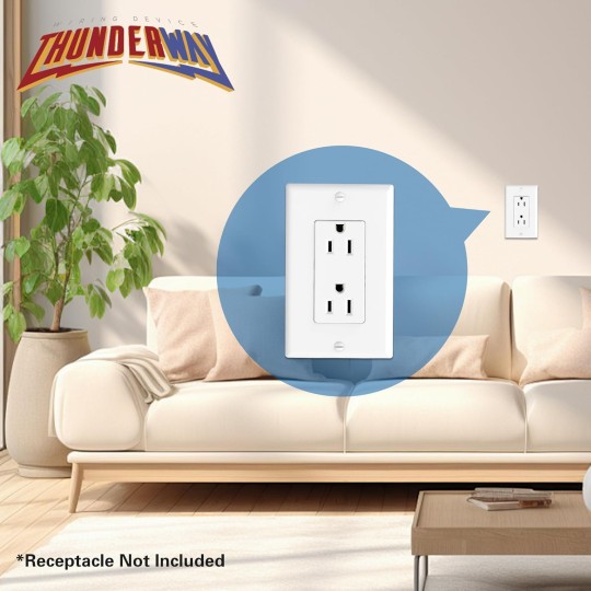Thunderway Decorative Light Switch Outlet Cover Plate- White 1-Gang Wall Plate For Electrical Receptacle Outlets，Corrosion Resistant, Standard Size 4.48" X 2.71", UL Listed, 25 Pack