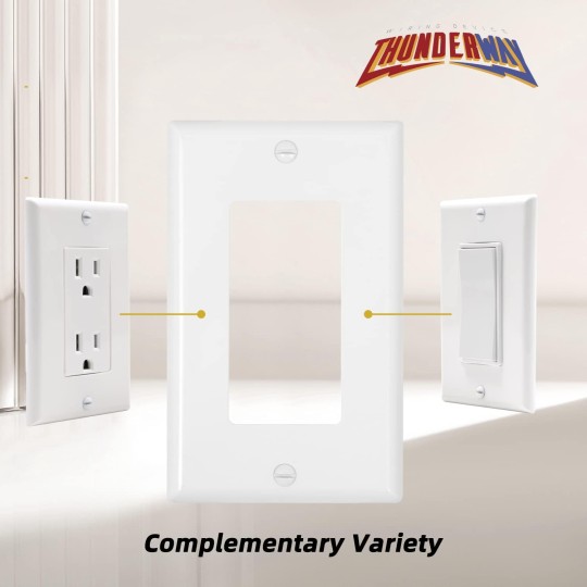 Thunderway Decorative Light Switch Outlet Cover Plate- White 1-Gang Wall Plate For Electrical Receptacle Outlets，Corrosion Resistant, Standard Size 4.48" X 2.71", UL Listed, 25 Pack