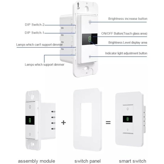 WiFi Tuya Smart Light Dimmer Wall Switch Glass Touch Panel Electrical Wireless Remote Time Control Alexa 3 Way
