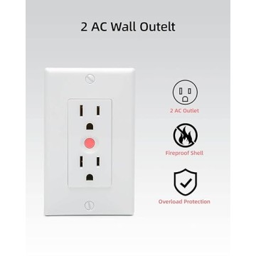 30-Pack White Standard Decorator Electrical Wall Receptacle Outlet, 15A 125V, 2 Pole 3 Wire, Self-Grounding, Wall Plate Included, 2 Outlet, Overload Circuit Breaker Reset Button, SGS Listed