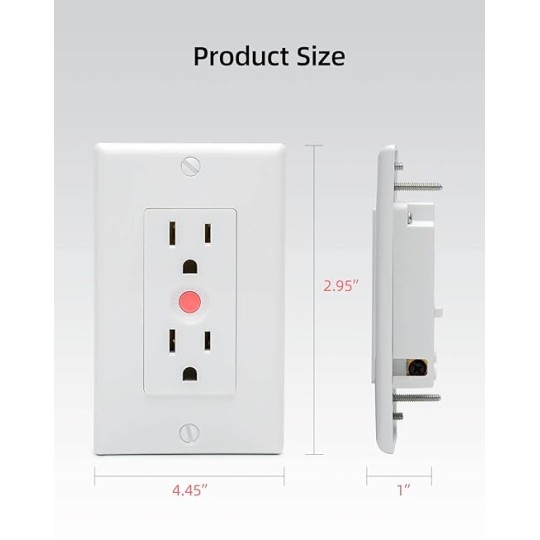 30-Pack White Standard Decorator Electrical Wall Receptacle Outlet, 15A 125V, 2 Pole 3 Wire, Self-Grounding, Wall Plate Included, 2 Outlet, Overload Circuit Breaker Reset Button, SGS Listed