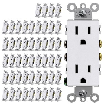 15 Amp Matte White Decorator Wall Outlet, 50 Pack Decor Standard Electrical Receptacle, 15A/125V, Non-Tamper Resistant, 2 Pole 3 Wire, UL Listed