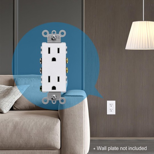 15 Amp Matte White Decorator Wall Outlet, 50 Pack Decor Standard Electrical Receptacle, 15A/125V, Non-Tamper Resistant, 2 Pole 3 Wire, UL Listed