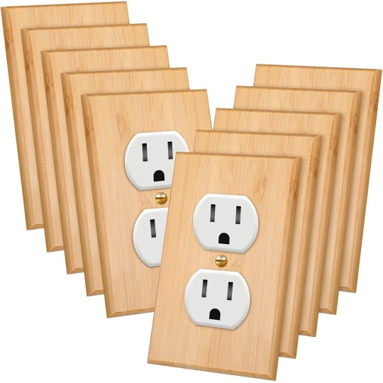 10 Pieces Solid Wood Light Switch Plate Outlet Covers 4.5 x 2.76 Inch Bamboo Wooden Decorative Wall Plate for Bedroom Kitchen Home (Double Hole Outlet)