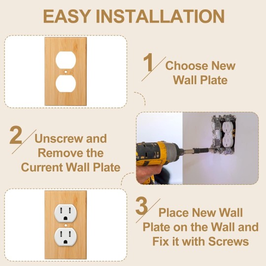 10 Pieces Solid Wood Light Switch Plate Outlet Covers 4.5 x 2.76 Inch Bamboo Wooden Decorative Wall Plate for Bedroom Kitchen Home (Double Hole Outlet)