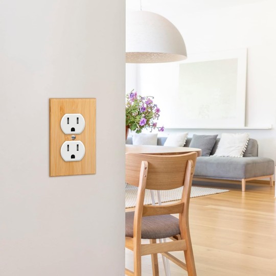 10 Pieces Solid Wood Light Switch Plate Outlet Covers 4.5 x 2.76 Inch Bamboo Wooden Decorative Wall Plate for Bedroom Kitchen Home (Double Hole Outlet)