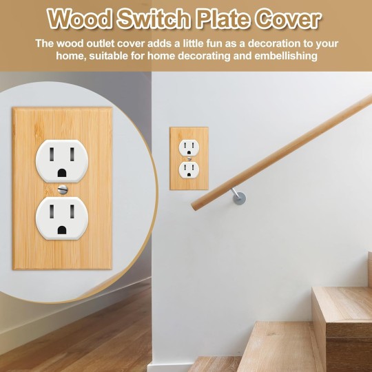 10 Pieces Solid Wood Light Switch Plate Outlet Covers 4.5 x 2.76 Inch Bamboo Wooden Decorative Wall Plate for Bedroom Kitchen Home (Double Hole Outlet)