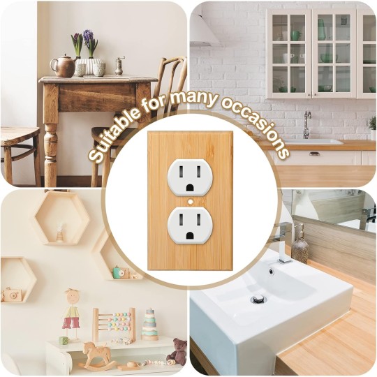 10 Pieces Solid Wood Light Switch Plate Outlet Covers 4.5 x 2.76 Inch Bamboo Wooden Decorative Wall Plate for Bedroom Kitchen Home (Double Hole Outlet)