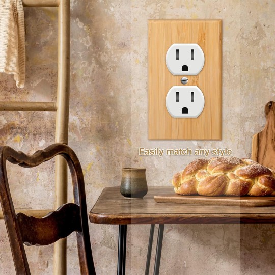 10 Pieces Solid Wood Light Switch Plate Outlet Covers 4.5 x 2.76 Inch Bamboo Wooden Decorative Wall Plate for Bedroom Kitchen Home (Double Hole Outlet)