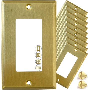 BRASS Metal Gold Outlet Cover or Decorative Light Switch Cover STANDARD SIZE Decorator Decora Light Switch Wall Plate Home Improvement Rocker/Outlet 1-Gang 10-Pack Modern