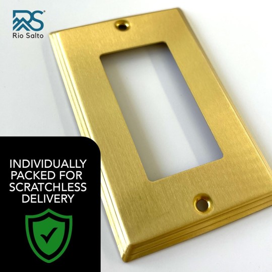 BRASS Metal Gold Outlet Cover or Decorative Light Switch Cover STANDARD SIZE Decorator Decora Light Switch Wall Plate Home Improvement Rocker/Outlet 1-Gang 10-Pack Modern