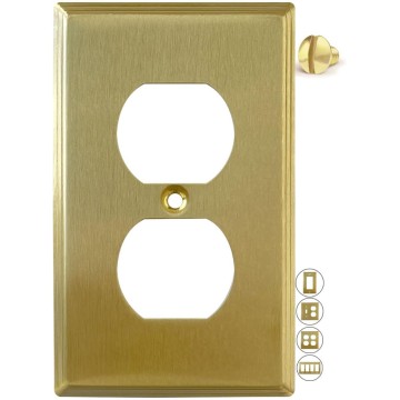 BRASS Metal Linear Gold Outlet Cover or Decorative Light Switch Cover Wall Plate Single Duplex Receptacle Wallplate Covers 1 Gang Single Brushed Brass 4.5" x 2.7" Standard Size