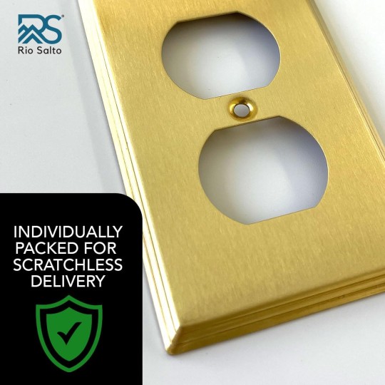 BRASS Metal Linear Gold Outlet Cover or Decorative Light Switch Cover Wall Plate Single Duplex Receptacle Wallplate Covers 1 Gang Single Brushed Brass 4.5" x 2.7" Standard Size