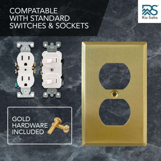 BRASS Metal Linear Gold Outlet Cover or Decorative Light Switch Cover Wall Plate Single Duplex Receptacle Wallplate Covers 1 Gang Single Brushed Brass 4.5" x 2.7" Standard Size