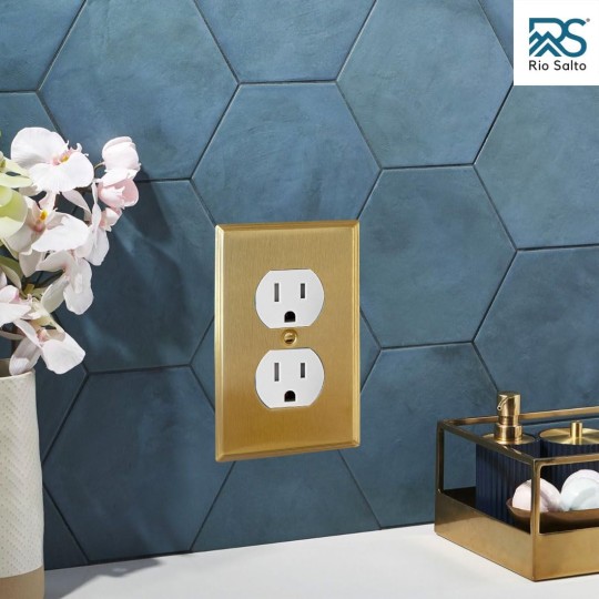 BRASS Metal Linear Gold Outlet Cover or Decorative Light Switch Cover Wall Plate Single Duplex Receptacle Wallplate Covers 1 Gang Single Brushed Brass 4.5" x 2.7" Standard Size