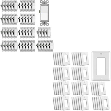 (50 Pack) Decorator Wall Light Switch, Single Pole Switch with Wall Plates, 15A 120/277V, White