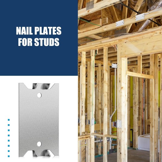 300 Pcs Safety Nail Plates for Wood Studs 1.5 x 2.5 Inch Cable Protector Plate Metal Plate Wall Protector Anti Nail Protection Plate with Pointed Prong for Protecting Plumbing and Wiring