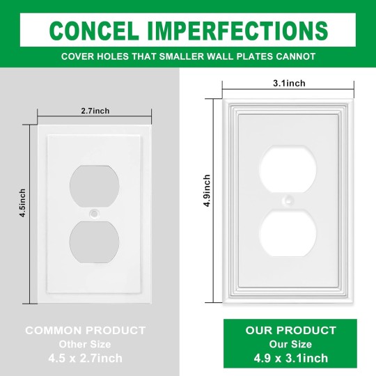 White Outlet Covers Wall Plate Modern Decorative Light Switch Cover Switch Plates Outlet Cover Bamboo Fiber Material Wall Plates for Kitchen Bathroom (1 Gang Duplex Outlet-4 Pack)