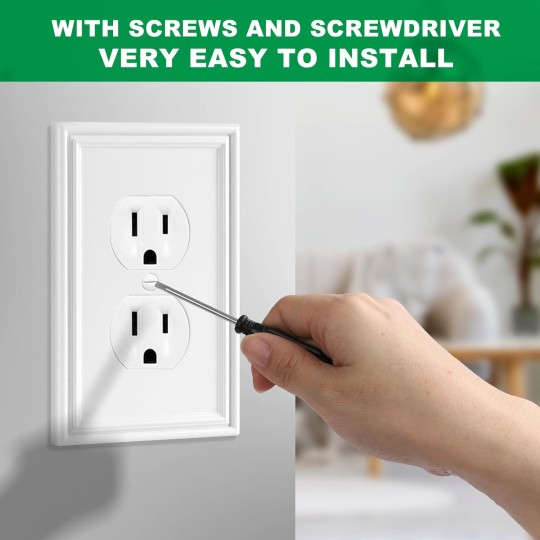 White Outlet Covers Wall Plate Modern Decorative Light Switch Cover Switch Plates Outlet Cover Bamboo Fiber Material Wall Plates for Kitchen Bathroom (1 Gang Duplex Outlet-4 Pack)