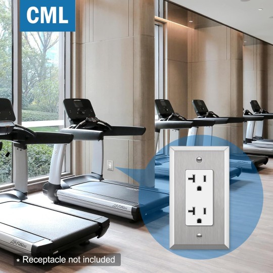 Decorator Metal Wall Plate, 20 Pack Stainless Steel Outlet Receptacle Covers, 1-Gang Switch Plates, Corrosion Resistant, 430 SS, Standard Size, Brushed Finish, Silver