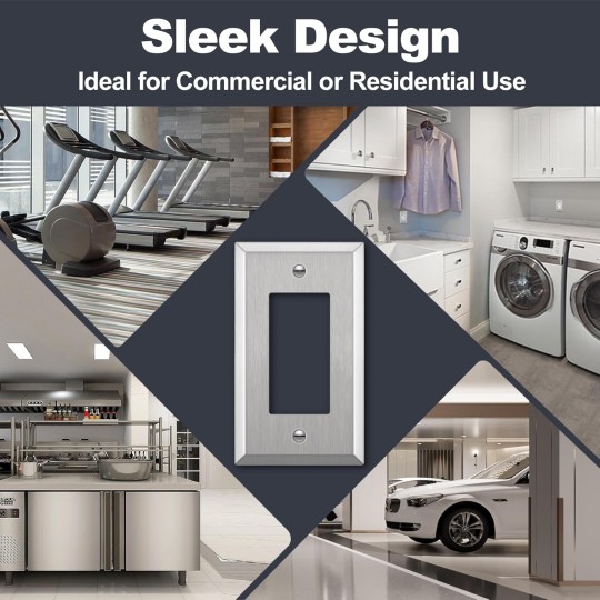 Decorator Metal Wall Plate, 20 Pack Stainless Steel Outlet Receptacle Covers, 1-Gang Switch Plates, Corrosion Resistant, 430 SS, Standard Size, Brushed Finish, Silver