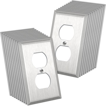 Duplex Receptacle Metal Wall Plate, 1-Gang Stainless Steel Outlet Covers, 20 Pack Corrosion Resistant Switch Plates, 430 SS, Standard Size, Brushed Finish, Silver
