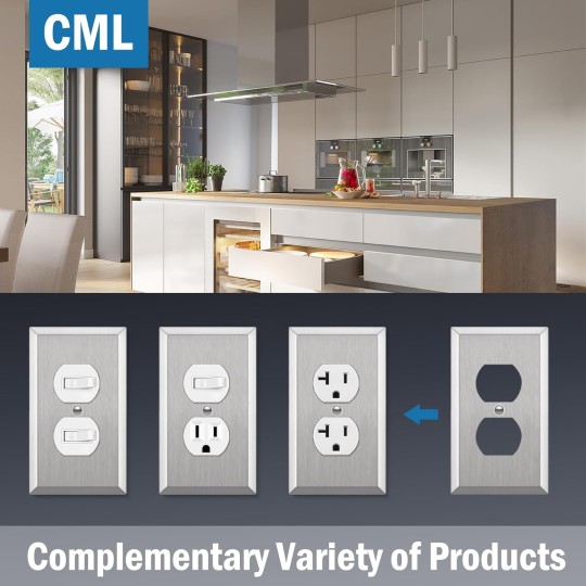 Duplex Receptacle Metal Wall Plate, 1-Gang Stainless Steel Outlet Covers, 20 Pack Corrosion Resistant Switch Plates, 430 SS, Standard Size, Brushed Finish, Silver