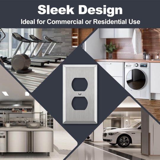 Duplex Receptacle Metal Wall Plate, 1-Gang Stainless Steel Outlet Covers, 20 Pack Corrosion Resistant Switch Plates, 430 SS, Standard Size, Brushed Finish, Silver
