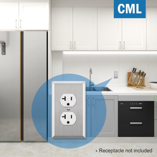 Duplex Receptacle Metal Wall Plate, 1-Gang Stainless Steel Outlet Covers, 20 Pack Corrosion Resistant Switch Plates, 430 SS, Standard Size, Brushed Finish, Silver