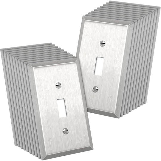 Toggle Light Switch Stainless Steel Wall Plate, 1-Gang Metal Switch Plate Covers, Corrosion Resistant, 430 SS, Standard Size, Brushed Finish, Silver, 20 Pack