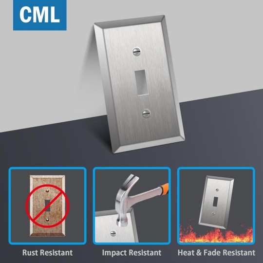 Toggle Light Switch Stainless Steel Wall Plate, 1-Gang Metal Switch Plate Covers, Corrosion Resistant, 430 SS, Standard Size, Brushed Finish, Silver, 20 Pack