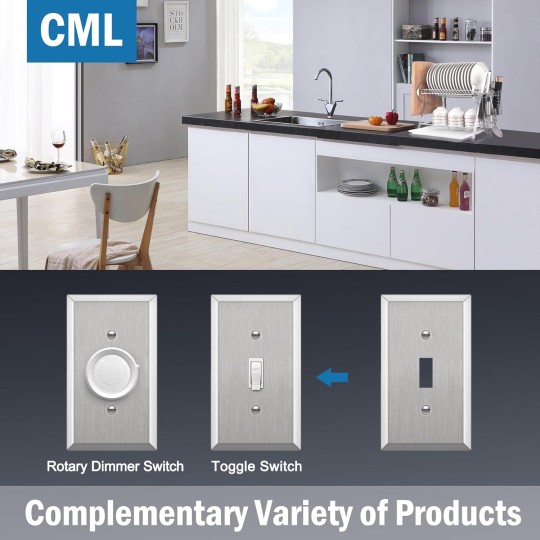 Toggle Light Switch Stainless Steel Wall Plate, 1-Gang Metal Switch Plate Covers, Corrosion Resistant, 430 SS, Standard Size, Brushed Finish, Silver, 20 Pack