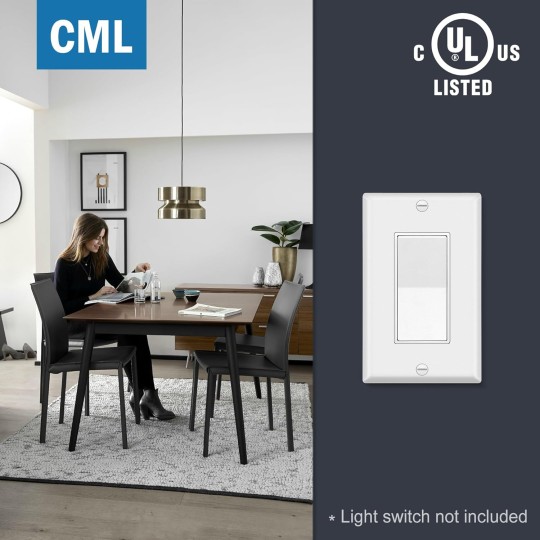 Matte White Decorator Wall Plates, 50 Pack Electrical Outlet Receptacle Covers, 1-Gang Switch Plates, Standard Size 2.76” x 4.5”, Impact Resistant, UL Listed, Contractor Pack