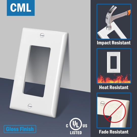 Decorator Wall Plates, 100 Pack Electrical Outlet Receptacle Covers, 1-Gang Switch Plates, Standard Size 2.76” x 4.5”, Impact Resistant, UL Listed, White, Gloss Finish, Contractor Pack