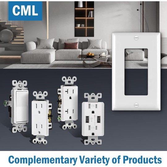 Decorator Wall Plates, 100 Pack Electrical Outlet Receptacle Covers, 1-Gang Switch Plates, Standard Size 2.76” x 4.5”, Impact Resistant, UL Listed, White, Gloss Finish, Contractor Pack