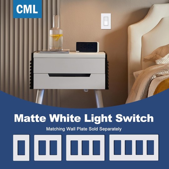 3 Way Matte White Decorator Paddle Rocker Wall Light Switch, Single Pole or Three Way, 15A 120/277V, On/Off Interrupter, 20 Pack
